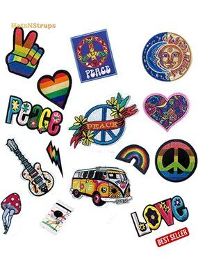 14 Piece Iron On Patches Hippie Embroidered Sewing Craft Decor for Jackets